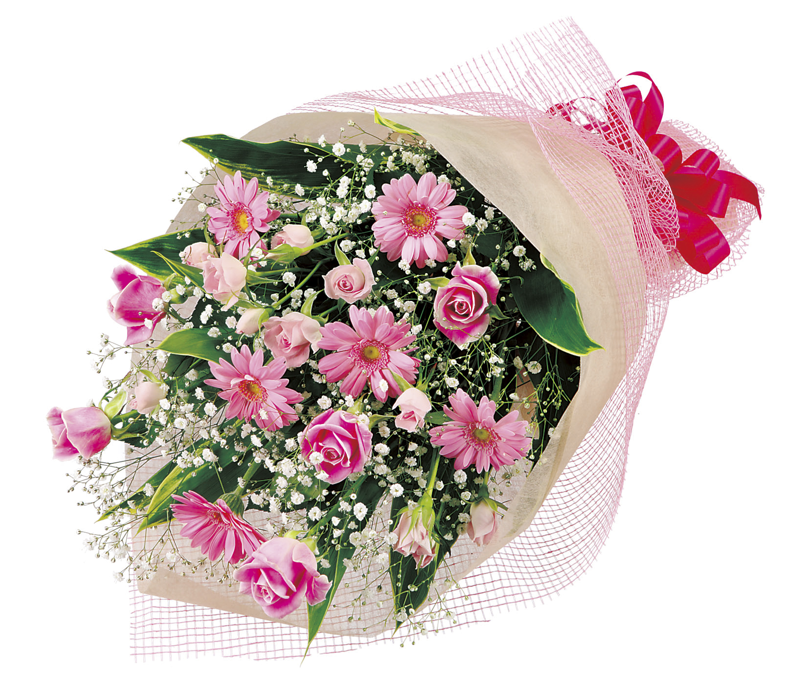 ピンクバラとガーベラの花束/|佐世保の花屋さん 花徳フローリスト